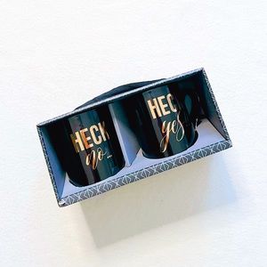 3/$25 Ten Strawberry Street Heck Yes & No Coffee Mug Cup Black Gold Matching Set